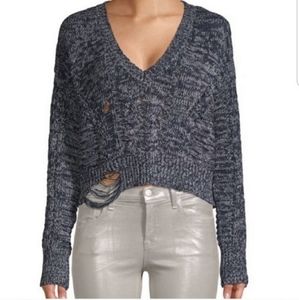 Wildfox Nancy Blue Distressed Knit Sweater Cropped NWT Size Medium